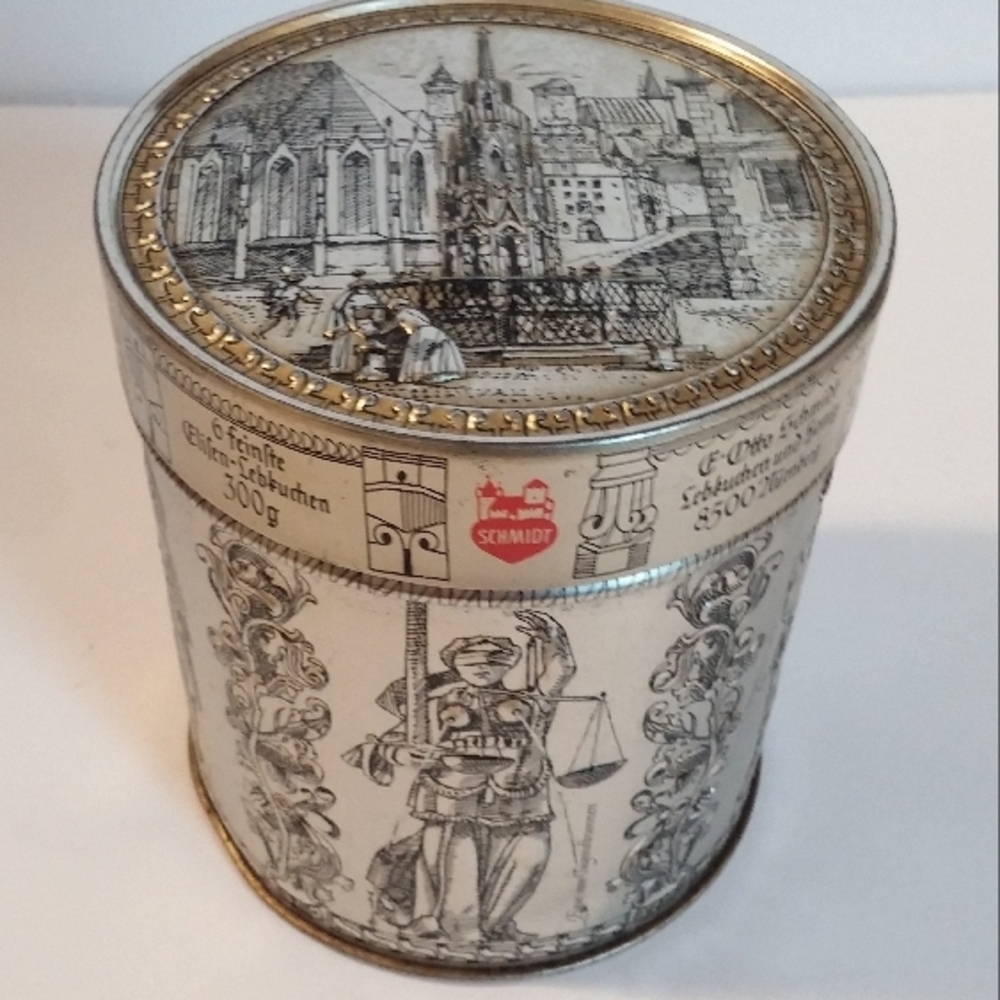 Vintage German Cookie Tin Schmidt Decorative Embossed Canister